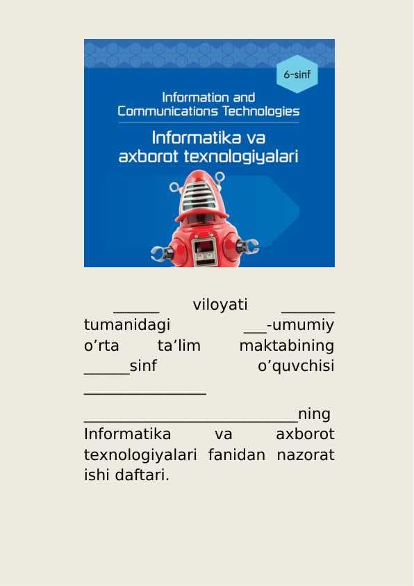 6-sinf Informatika Nazorat ishi savollari
