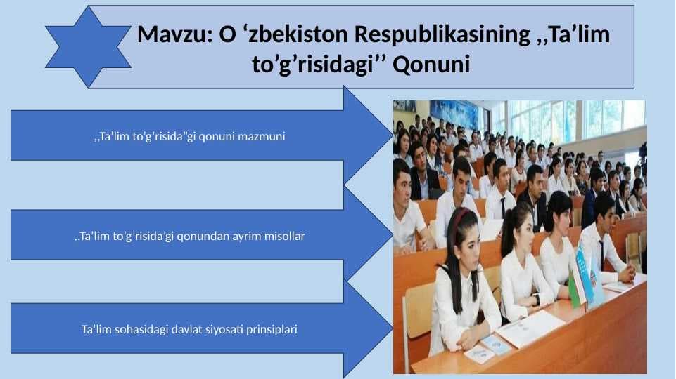 O ‘zbekiston Respublikasining ,,Ta’lim to’g’risidagi’’ Qonuni.pptx