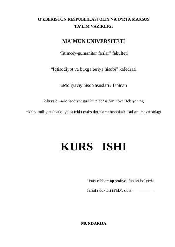 Yalpi milliy mahsulot,yalpi ichki mahsulot,ularni hisoblash usullar
