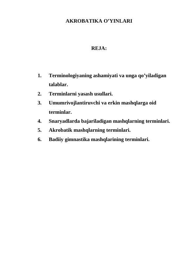 AKROBATIKA O’YINLARI