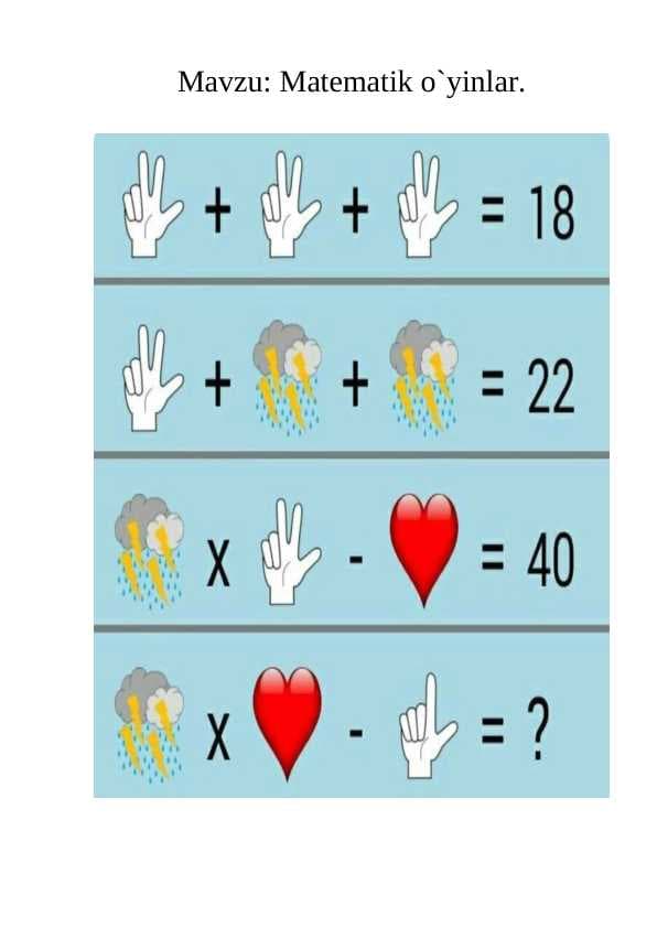 Matematik o`yinlar.