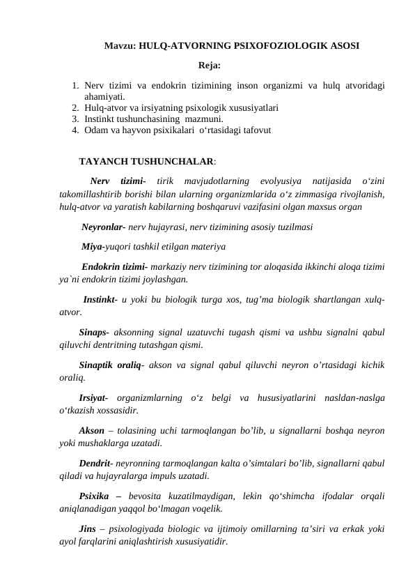 HULQ-ATVORNING PSIXOFOZIOLOGIK ASOSI