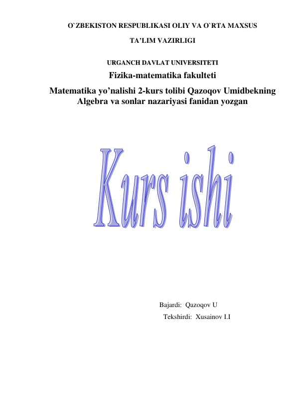 MUSBAT RAQAM SONLAR kurs ishi