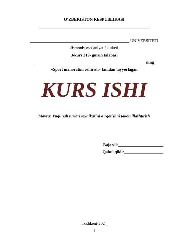 Yugurish turlari texnikasini o’rgatishni takomillashtirish