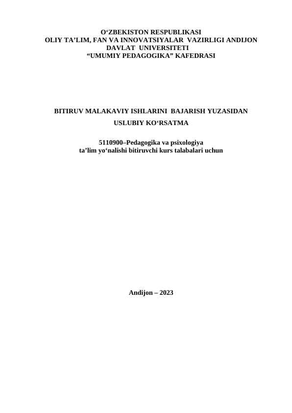 BITIRUV MALAKAVIY ISHLARINI  BAJARISH YUZASIDAN USLUBIY KO‘RSATMA