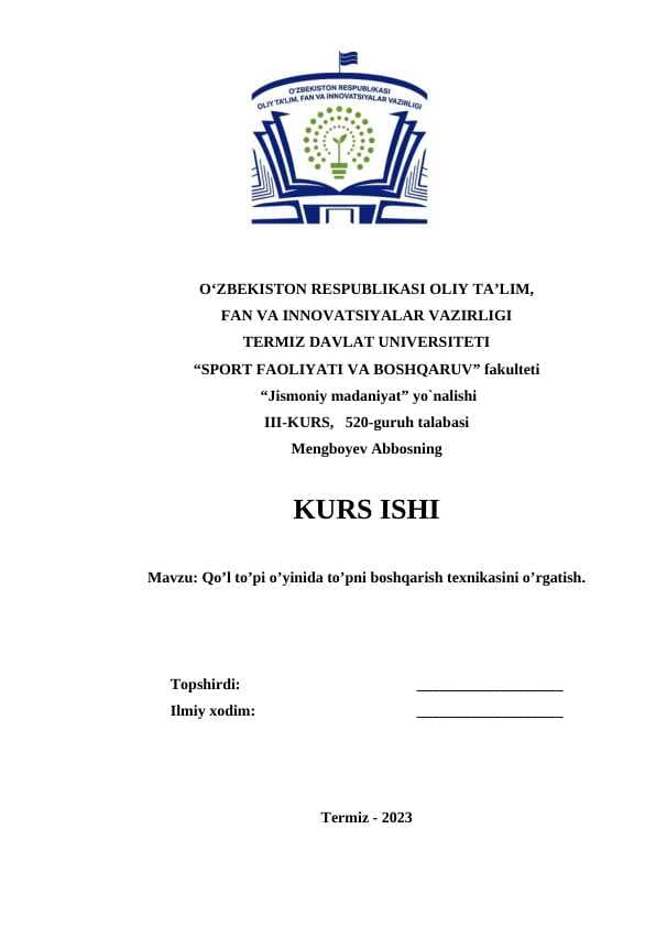 Qo’l to’pi o’yinida to’pni boshqarish texnikasini o’rgatish -Mengboyev Abbos