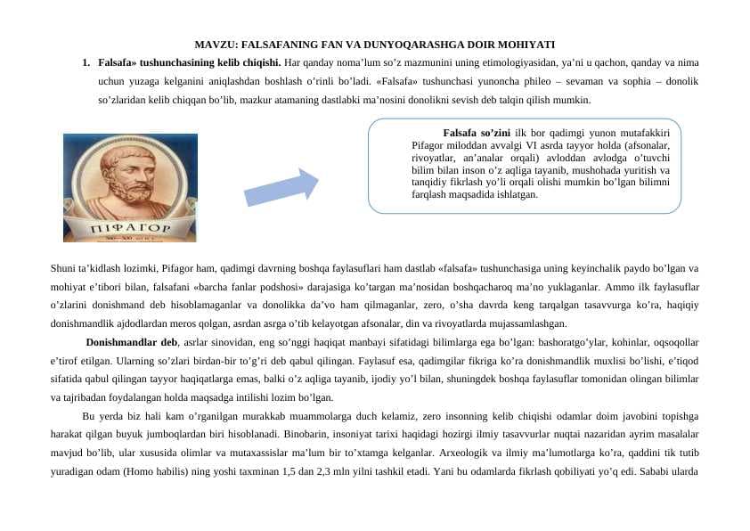 FALSAFANING FAN VA DUNYOQARASHGA DOIR MOHIYATI