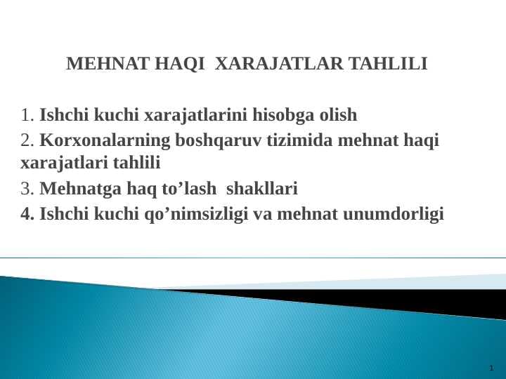 MEHNAT HAQI  XARAJATLAR TAHLILI