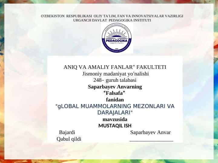 gLOBAL MUAMMOLARNING MEZONLARI VA DARAJALARI