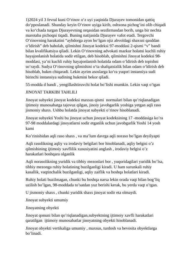 Jinoyat huquqidan kazuslar va qoʻllanma javoblar