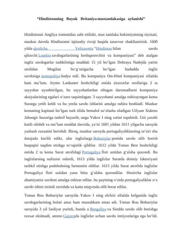 Hindistonning   Buyuk   Britaniya mustamlakasiga aylanishi