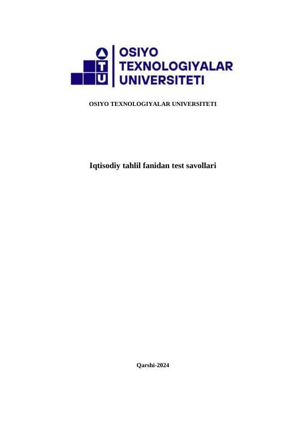 iqtisodiy tahlil fanidan testlar javoblari bilan