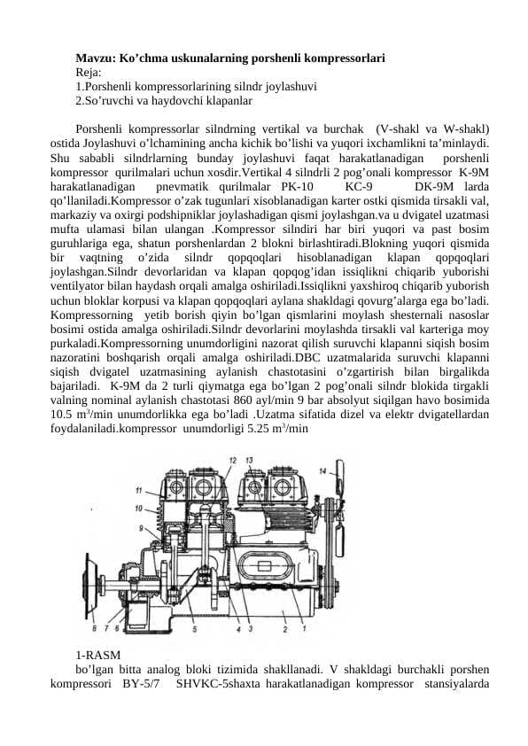 Ko’chma uskunalarning porshenli kompressorlari