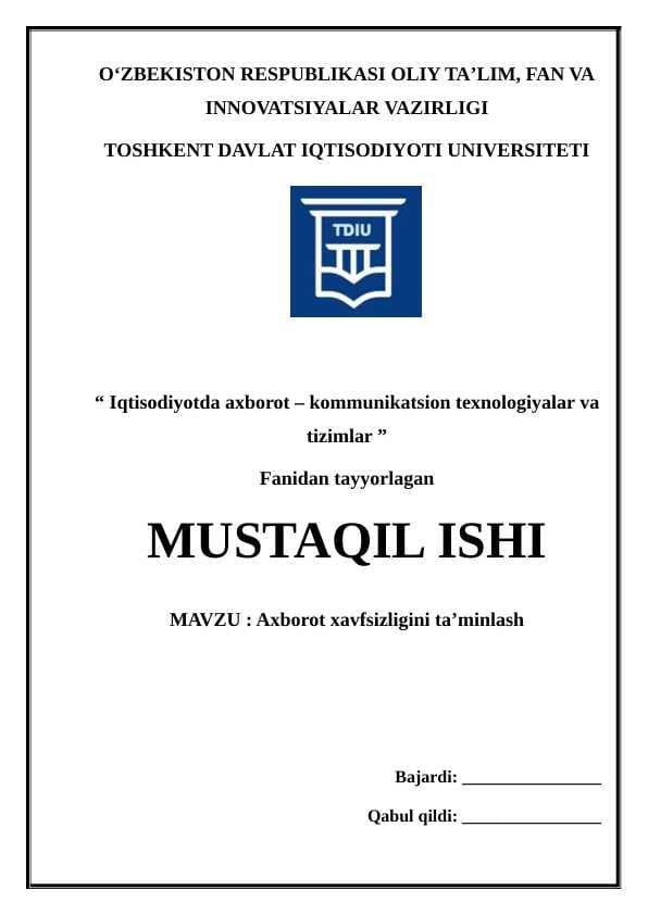 Axborot xavfsizligini ta’minlash
