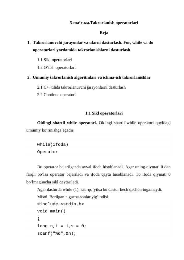 Takrorlanish operatorlari