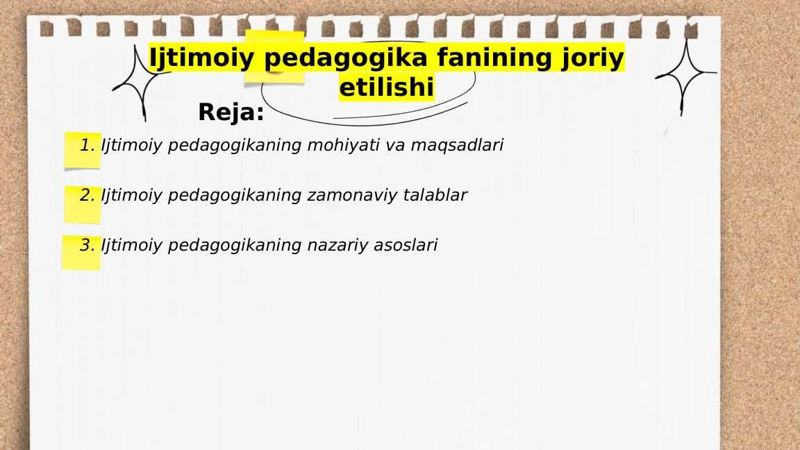 Ijtimoiy pedagogika fanining joriy etilishi