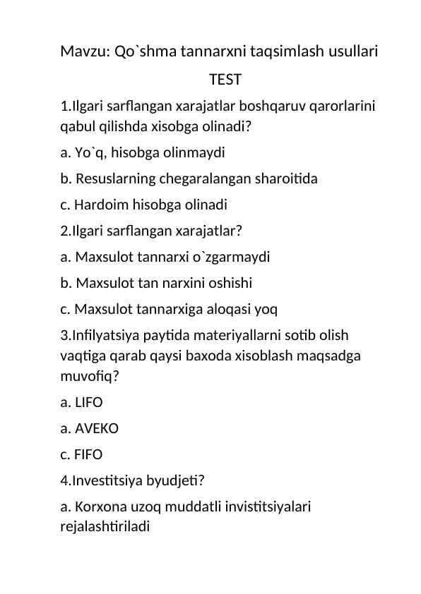 Boshqaruv hisobi test