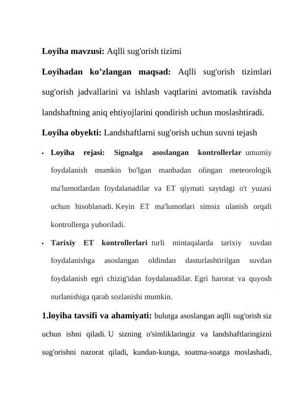 Aqlli sug'orish tizimi