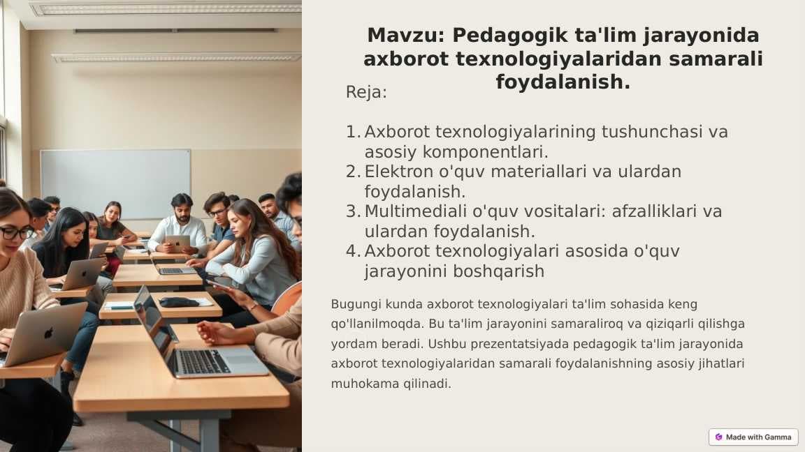 Pedagogik ta'lim jarayonida axborot texnologiyalaridan samarali foydalanish