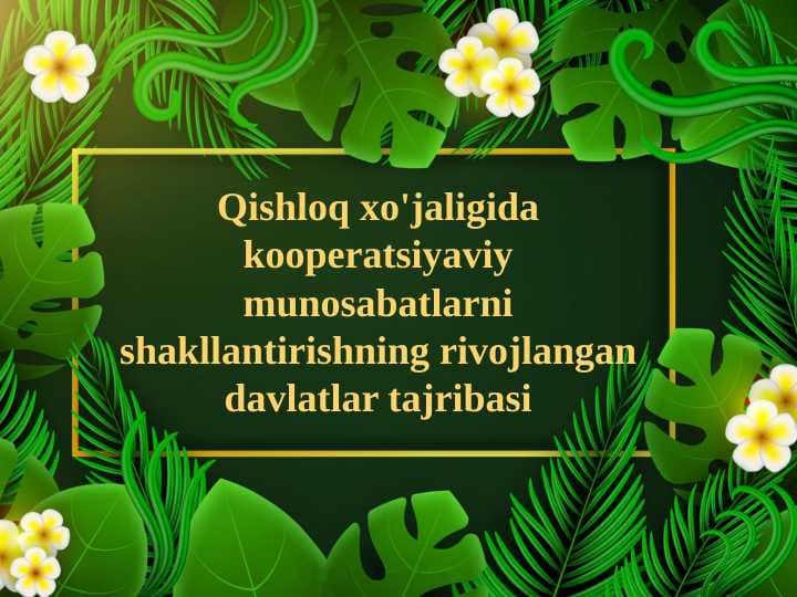 Qishloq xo'jaligida kooperatsiyaviy munosabatlarni shakllantirishning rivojlangan davlatlar tajribasi