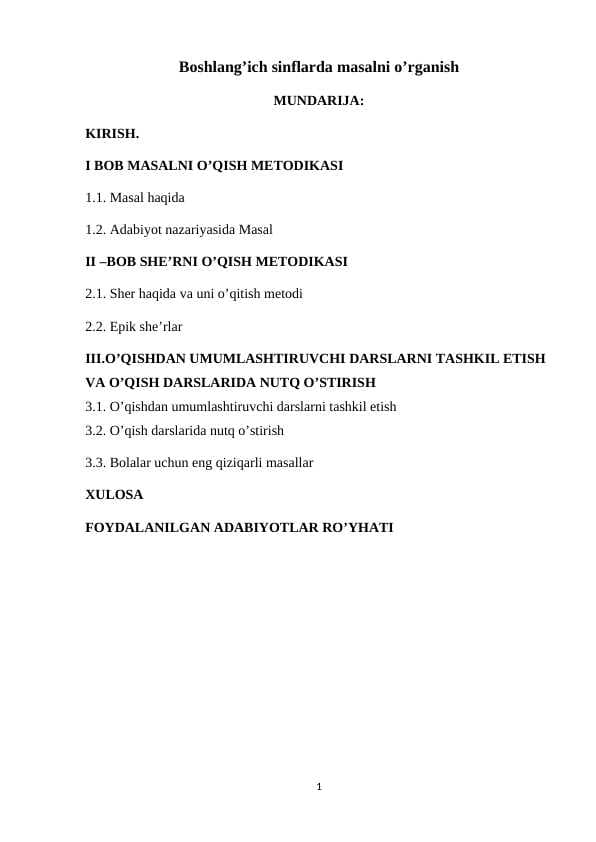 Boshlang’ich sinflarda masalni o’rganish