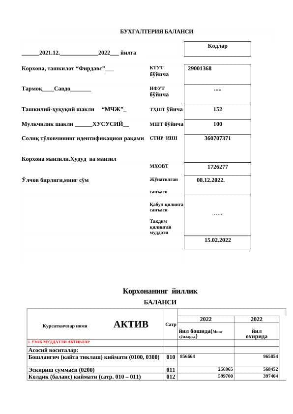 БУХГАЛТЕРИЯ БАЛАНСИ
