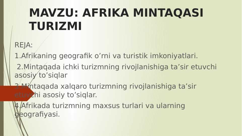 AFRIKA MINTAQASI TURIZMI