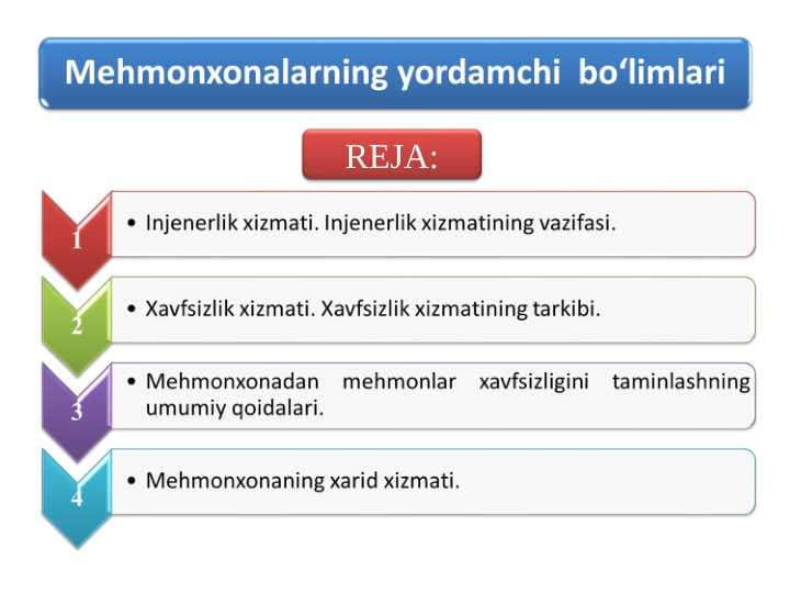 Mehmonxonalarning yordamchi  bo‘limlari