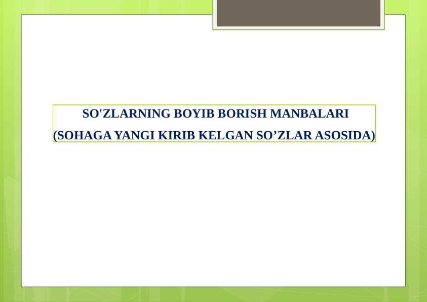 SO'ZLARNING BOYIB BORISH MANBALARI (SOHAGA YANGI KIRIB KELGAN SO’ZLAR ASOSIDA)