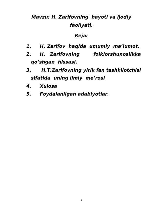 Hodi Zarifovning hayoti va ijodi