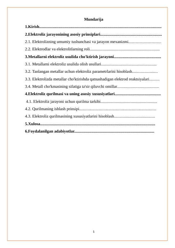 Elektroliz usulida metallarni cho`ktirish