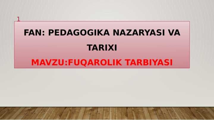 FUQAROLIK TARBIYASI