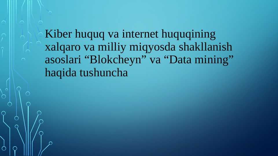 Kiber huquq va internet huquqining xalqaro va milliy miqyosda shakllanish asoslari “Blokcheyn” va “Data mining” haqida tushuncha