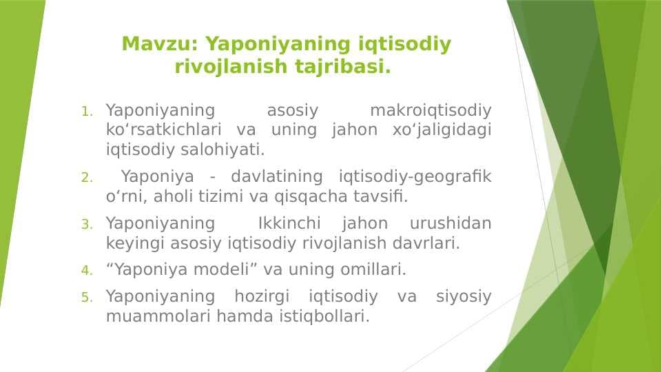 Yaponiyaning iqtisodiy rivojlanish tajribasi