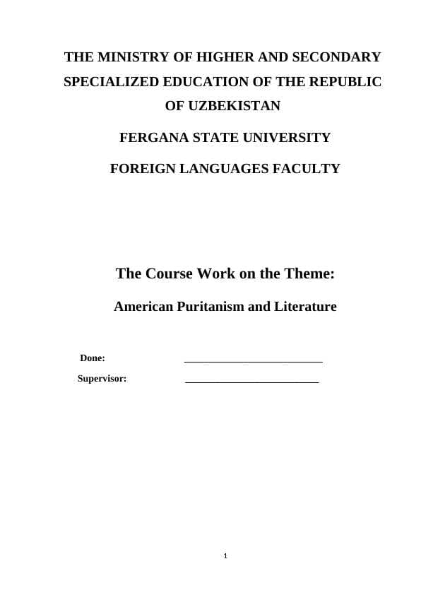 American Puritanism and Literature