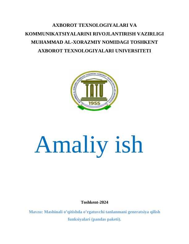 Mashinali o’qitishda o’rgatuvchi tanlanmani generatsiya qilish funksiyalari (pandas paketi).