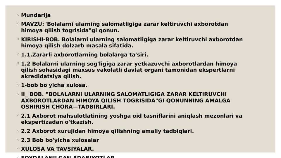 Bolalarni ularning salomatligiga zarar keltiruvchi axborotdan himoya qilish togrisida gi qonun