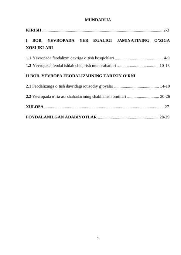 X -XI asrlarda Yevropada feodal munosabatlar rivoji