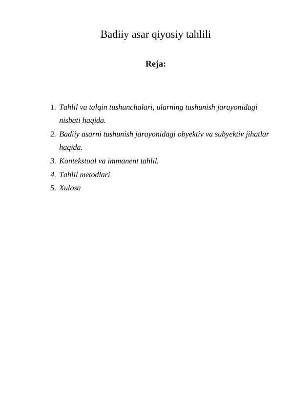 Badiiy asar qiyosiy tahlili