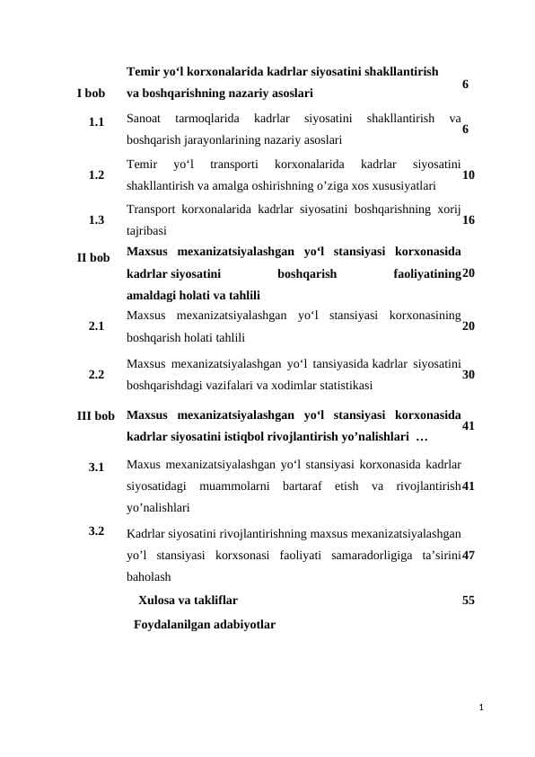 Temir yo‘l korxonalarida kadrlar siyosatini shakllantirish, boshqarish va rivojlantirish yo'llari