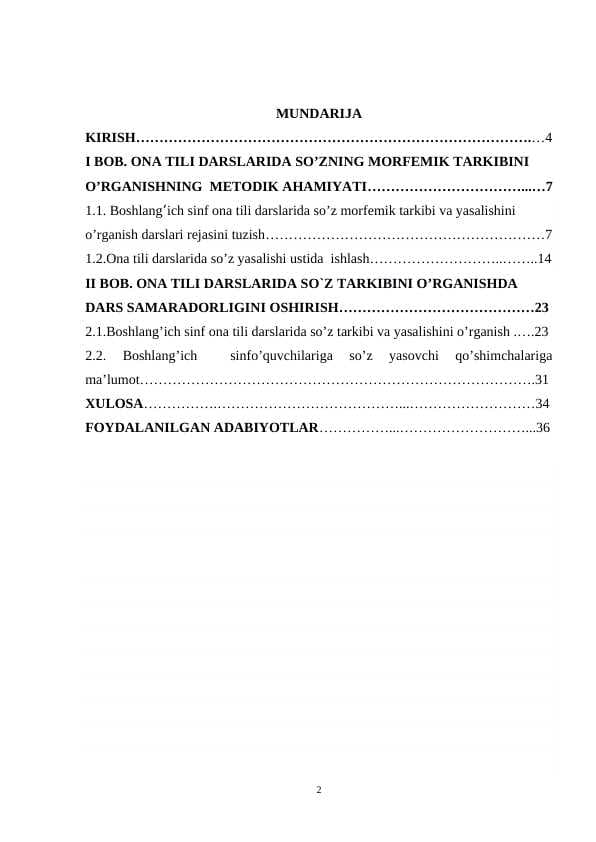SO’Z TARKIBI MAVZUSINI O’RGATISH METODIKASI