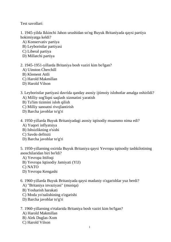 45-91 yillarda Buyuk Britaniy  test
