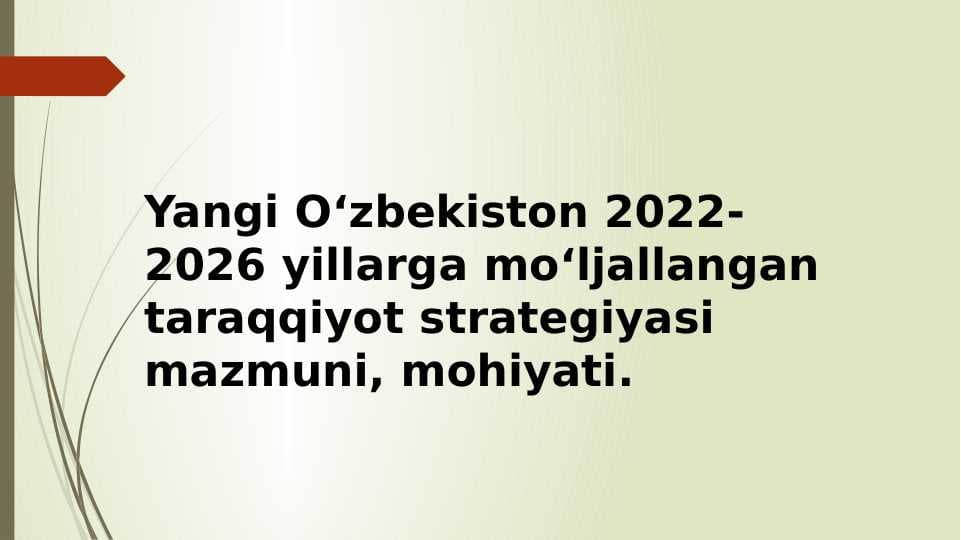 Yangi O‘zbekiston 2022-2026-yillarga mo‘ljallangan taraqqiyot strategiyasi mazmuni, mohiyati.