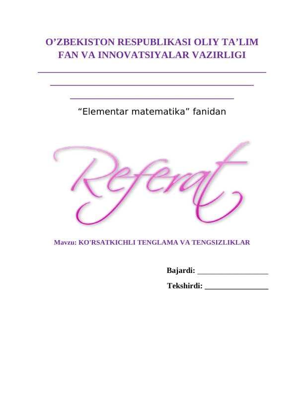 Ko'rsatkichli tenglama va tengsizliklar referat