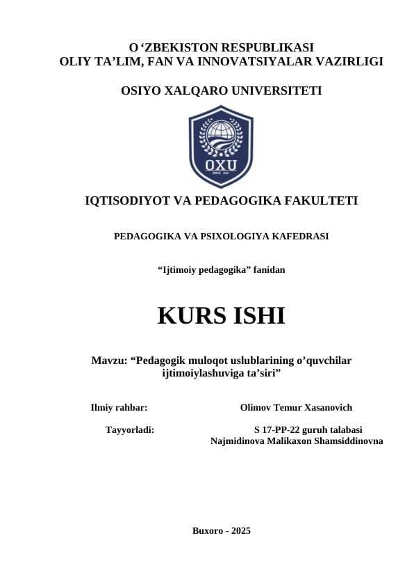 Pedagogik muloqot uslublarining o’quvchilar ijtimoiylashuviga ta’siri