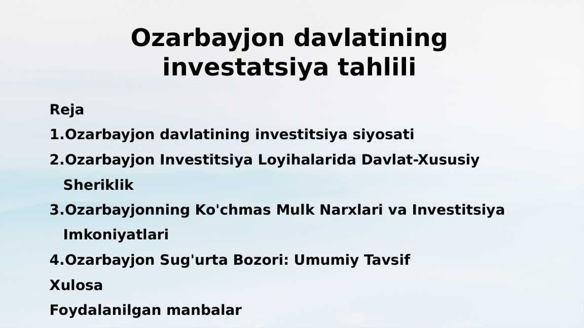 Ozarbayjon davlatining investitsiya tahlili