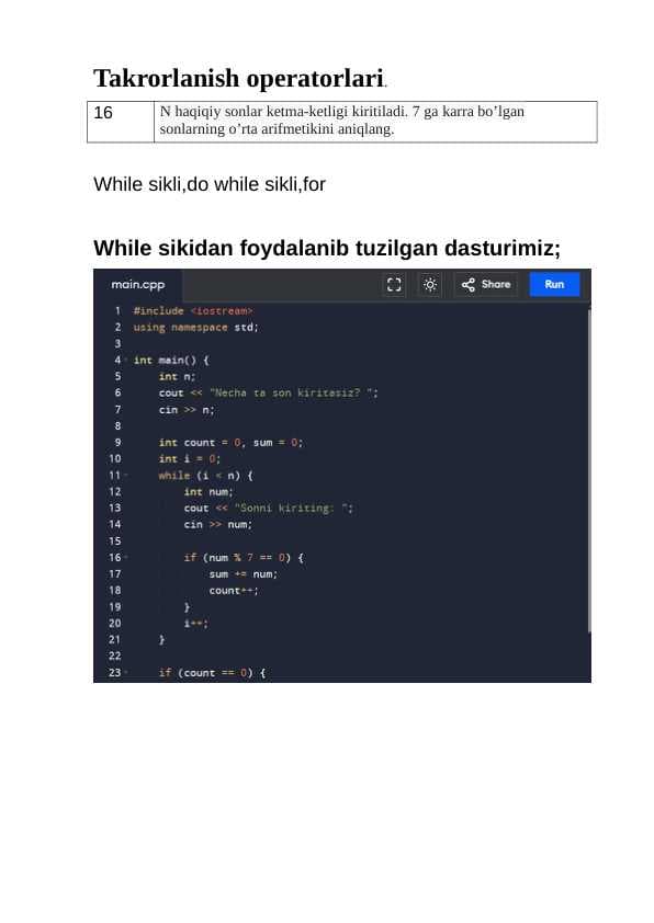 Takrorlanish operatorlari.