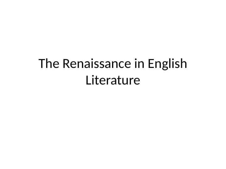 The Renaissance in English Literature