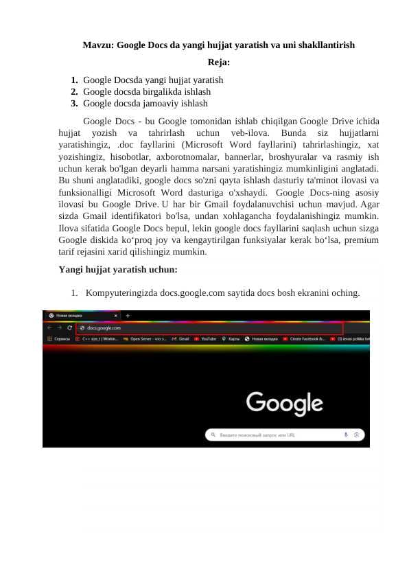 Google docs bilan ishlash