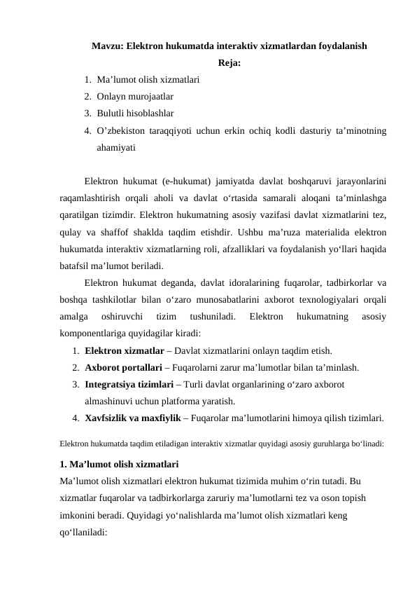 Elektron hukumatda interaktiv xizmatlardan foydalanish